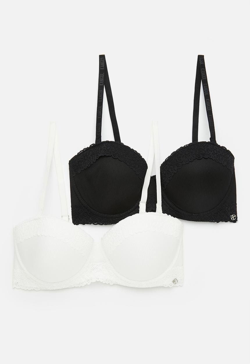 KANGOL - 2 pack multiway lace trim bra - milk/black