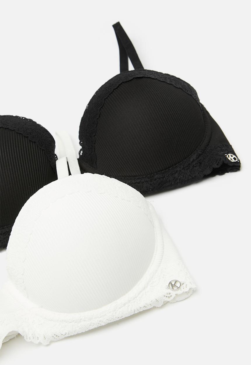 KANGOL - 2 pack multiway lace trim bra - milk/black