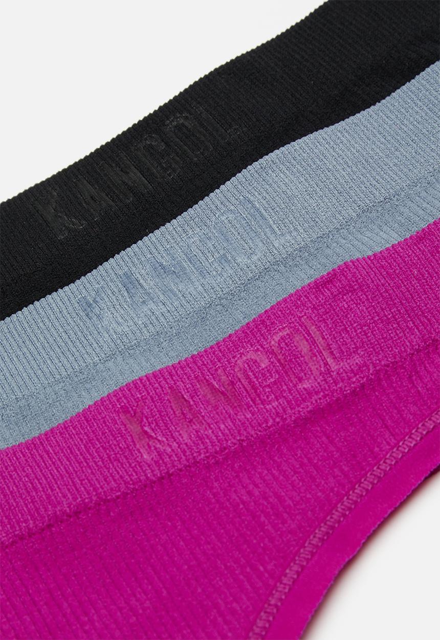 KANGOL - 3 pack seamless ribbed thong - raspberry/blue mist/black