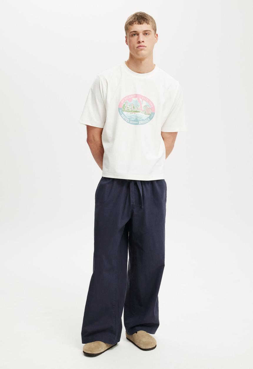 Cotton On - Super Baggy Easy Pant - Navy/Stone Side Stripe