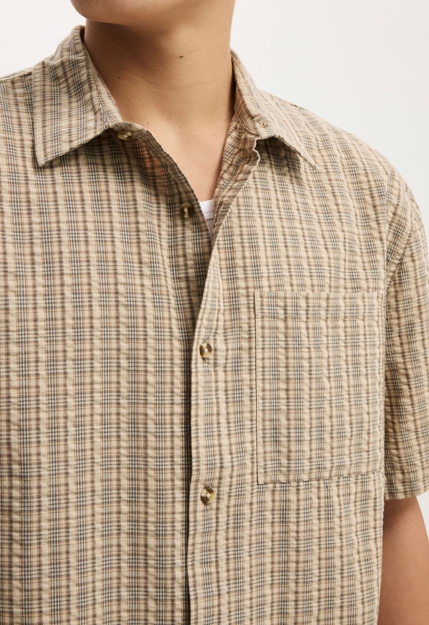 Cotton On - Darcy Short Sleeve Shirt - Tan Micro Check