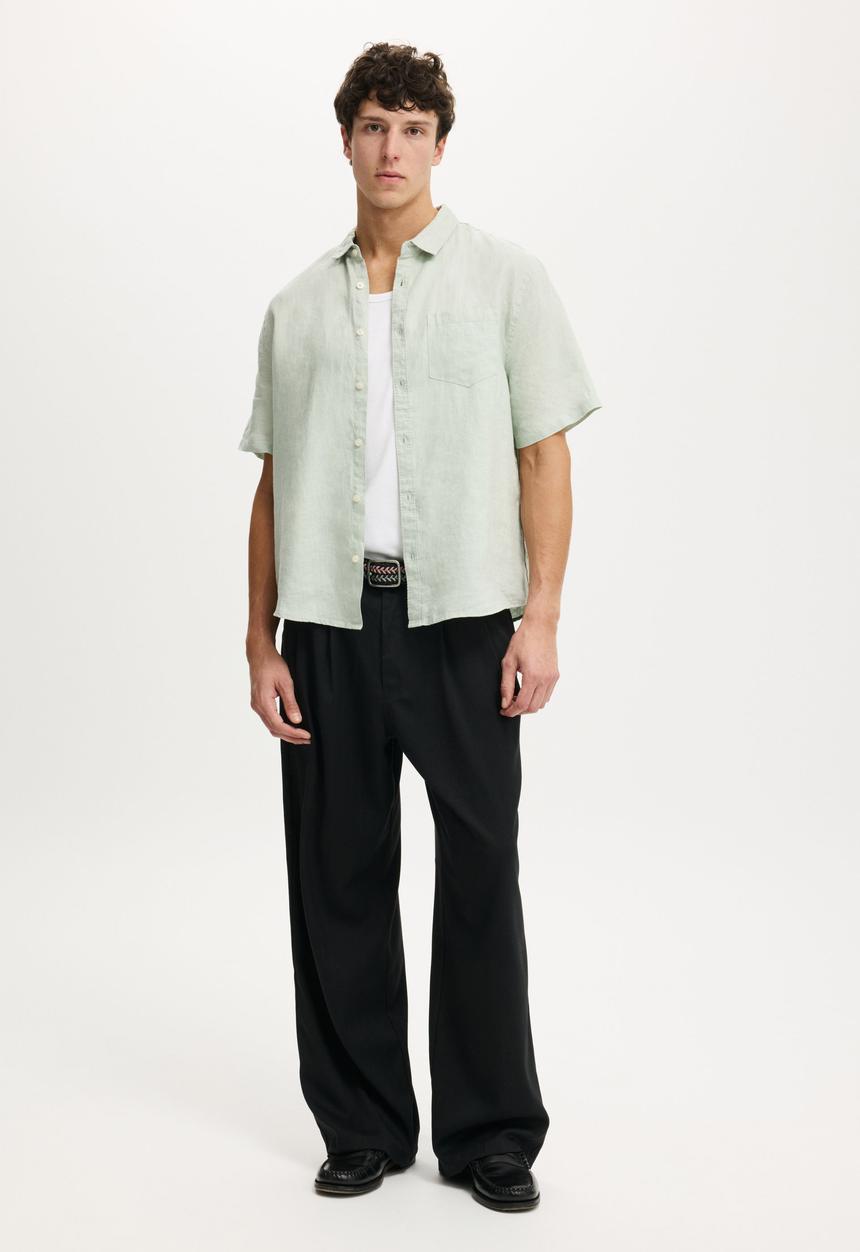 Cotton On - Relaxed Linen Short Sleeve Shirt - Faded Jade