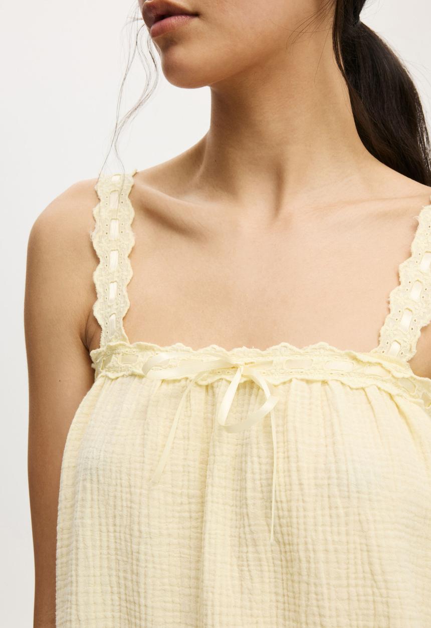 Cotton On - Double cloth woven cami set - lemon icing gingham