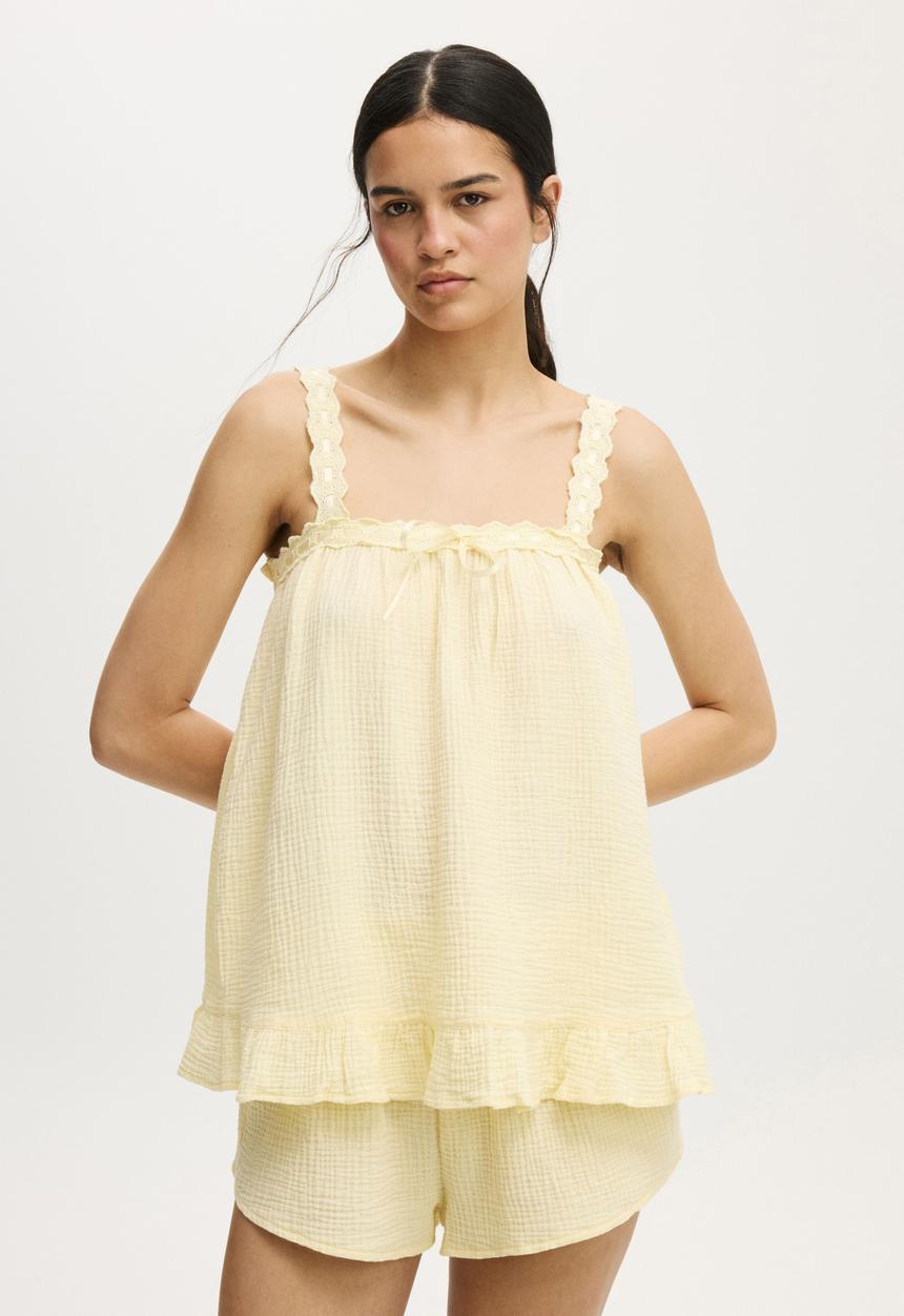 Cotton On - Double cloth woven cami set - lemon icing gingham