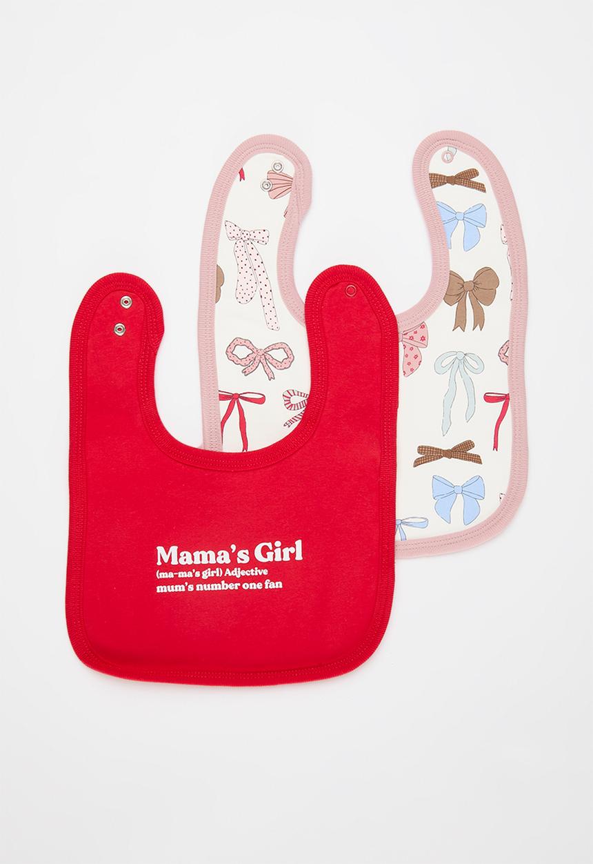 Cotton On - 2 Pack the baby bib - vanilla multi bows/varsity red mamas girl