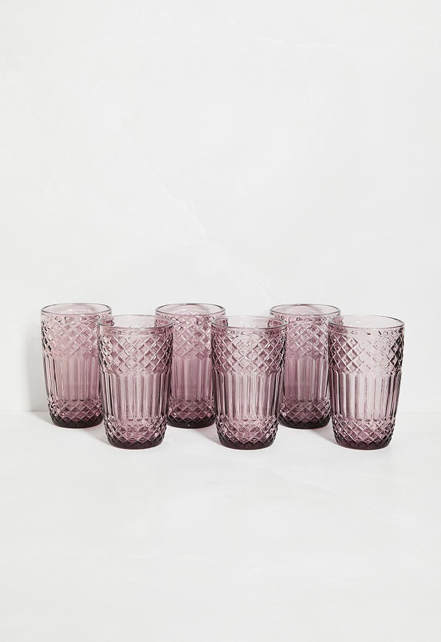 Excellent Houseware - Drinking glass pink colour - set of 6