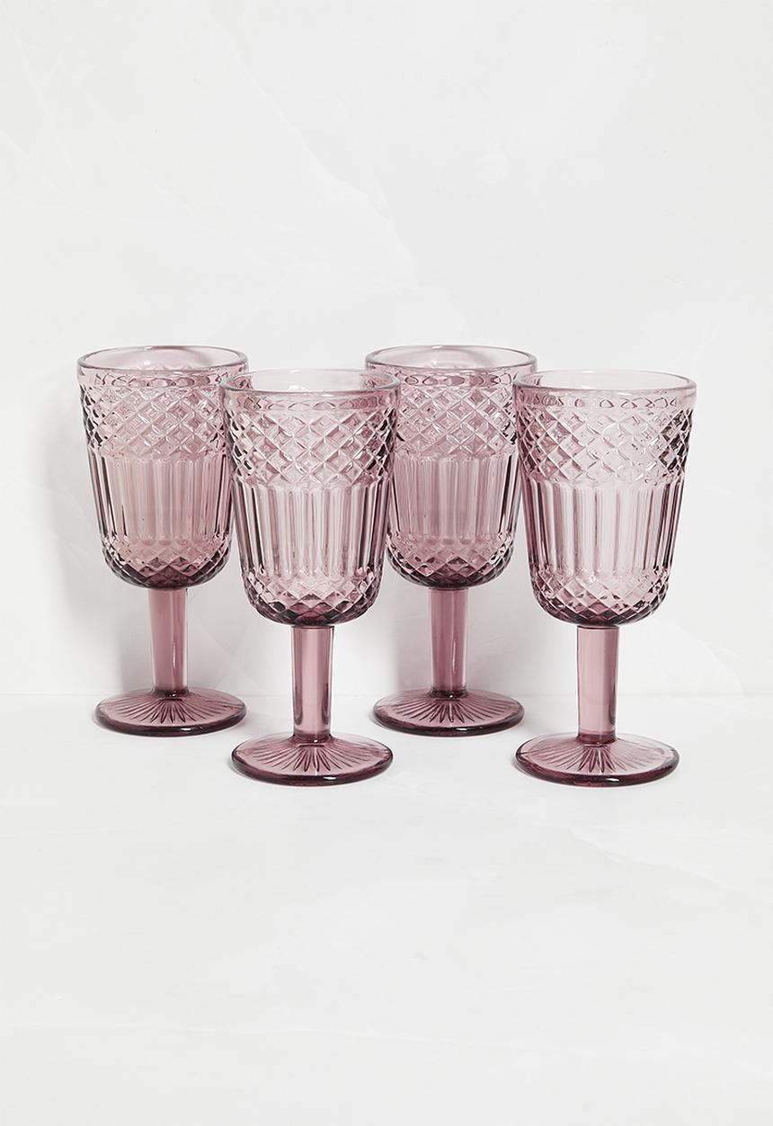 Excellent Houseware - Embossed wine glass set of 4 - blush