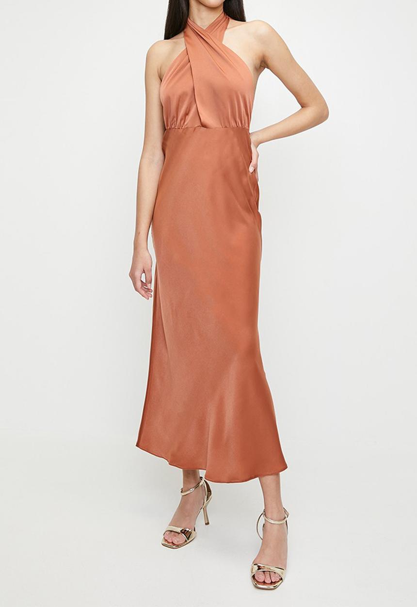 MILLA - Cross over halter midi dress - sunburn