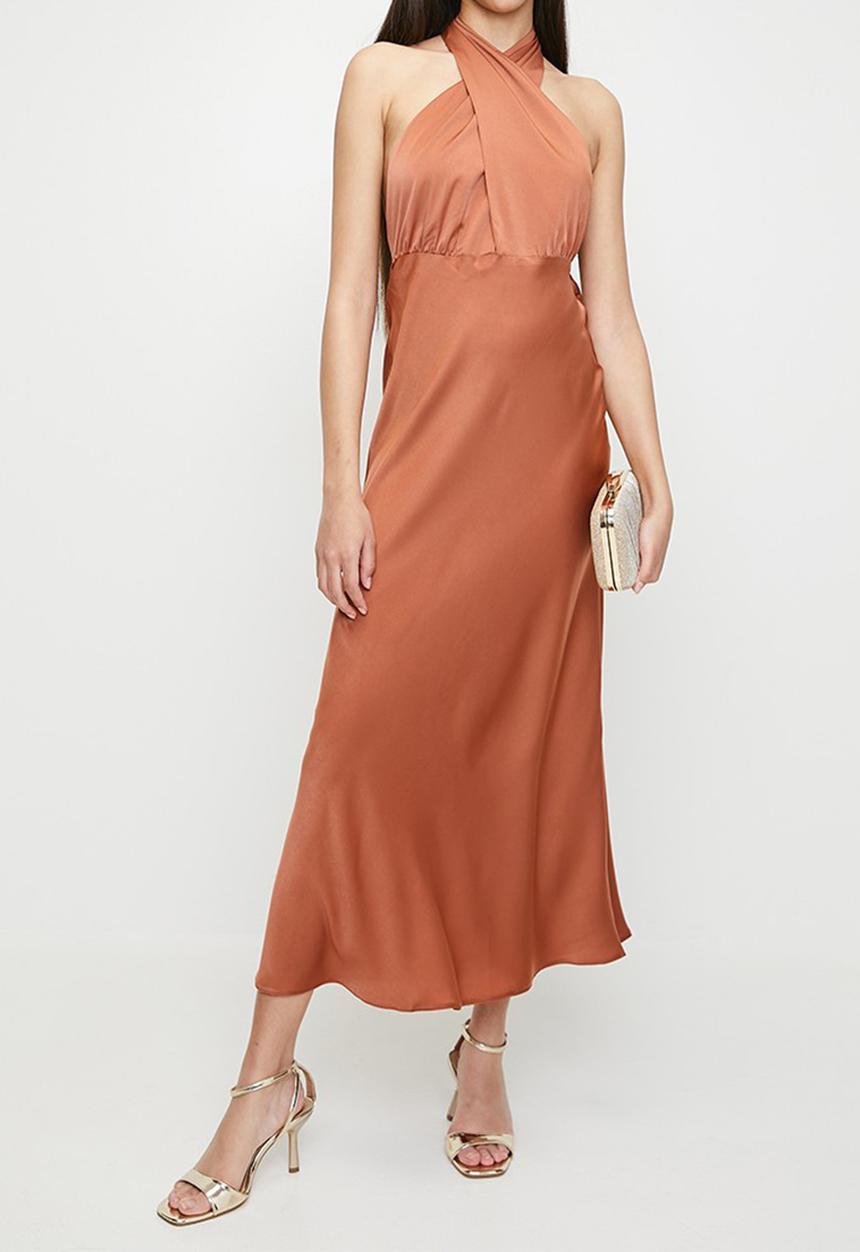 MILLA - Cross over halter midi dress - sunburn
