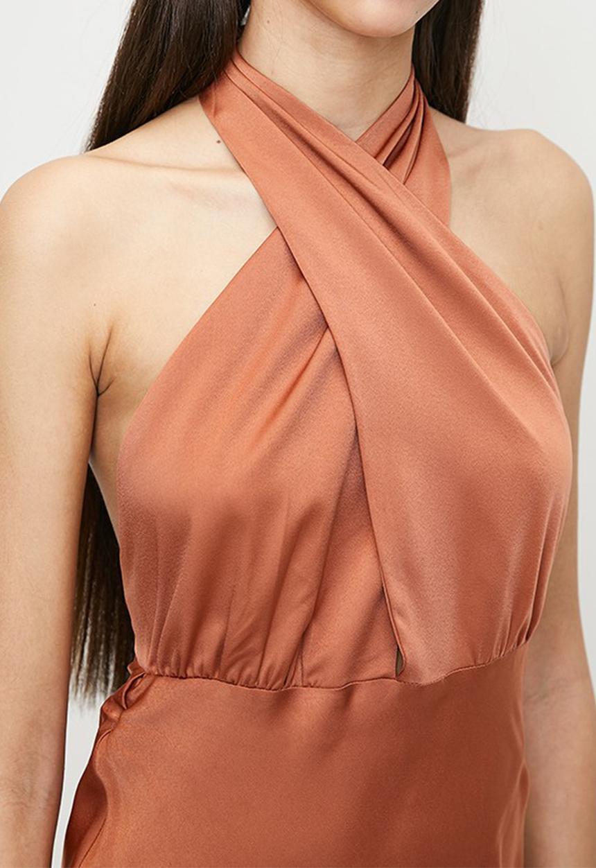 MILLA - Cross over halter midi dress - sunburn
