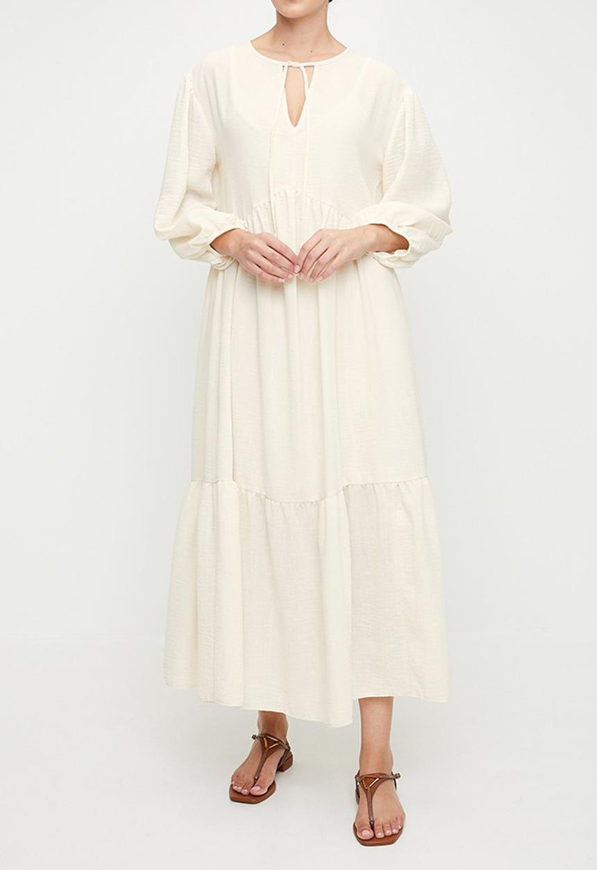 edit - Printed tiered midi dress - perfectly pale