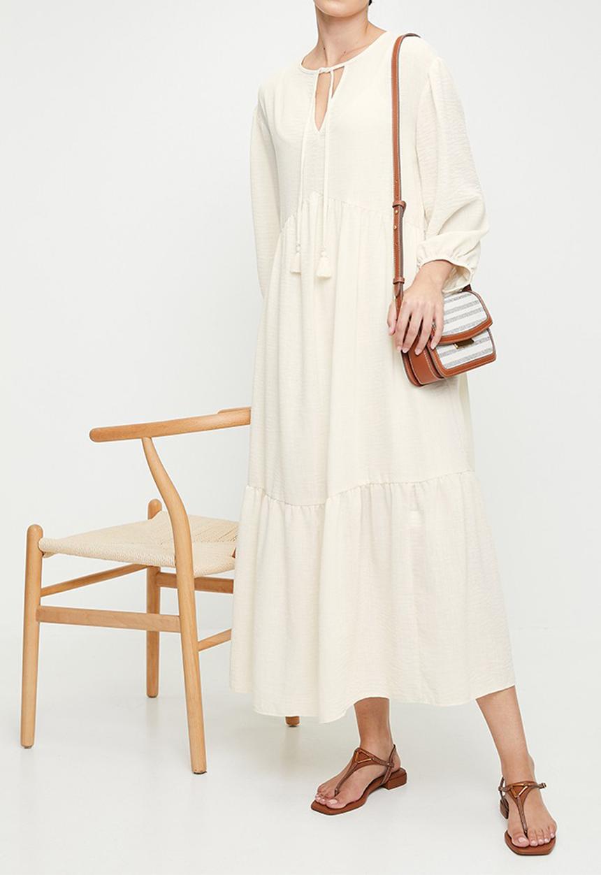 edit - Printed tiered midi dress - perfectly pale
