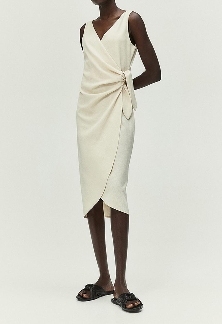H&M - Textured wrap dress - light beige