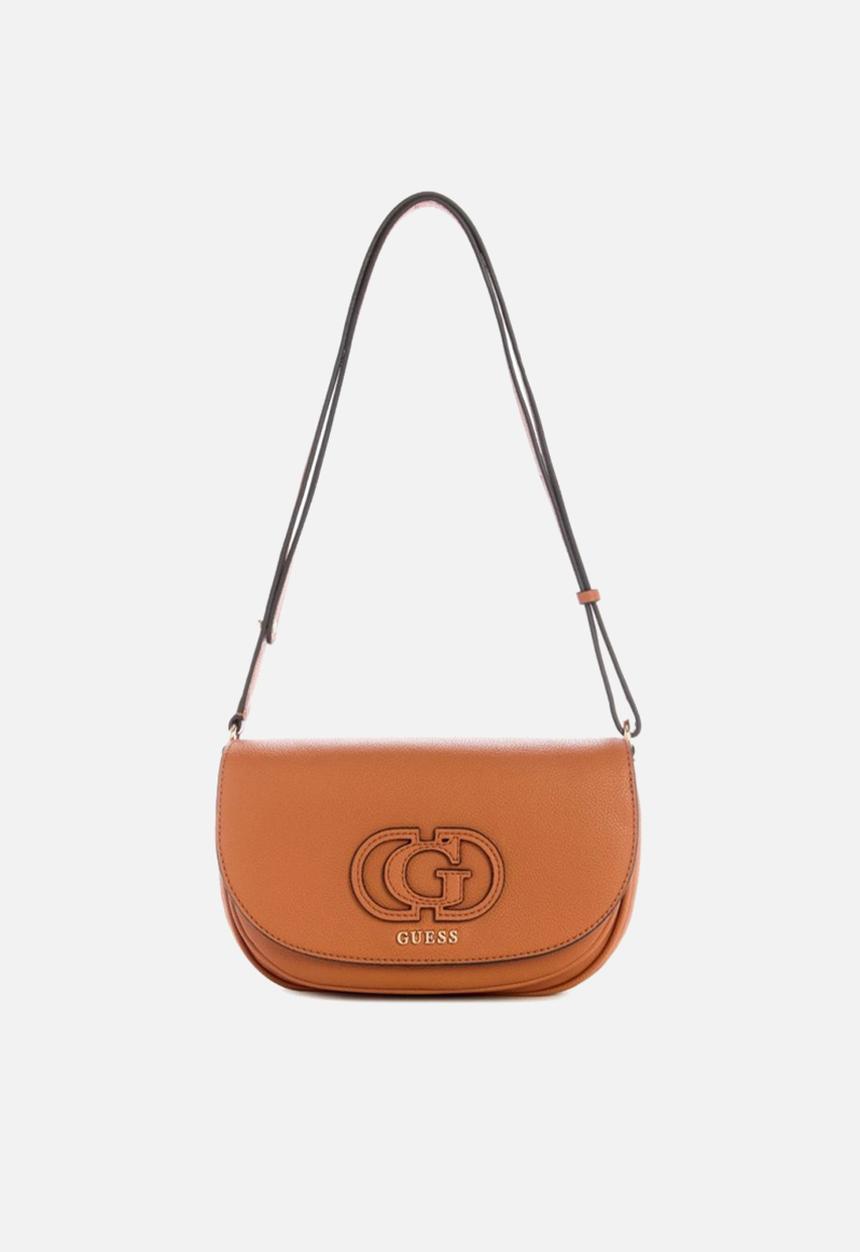 GUESS - Ahb Calebra Mini Convertible Crossbody Flap Bag - Cognac
