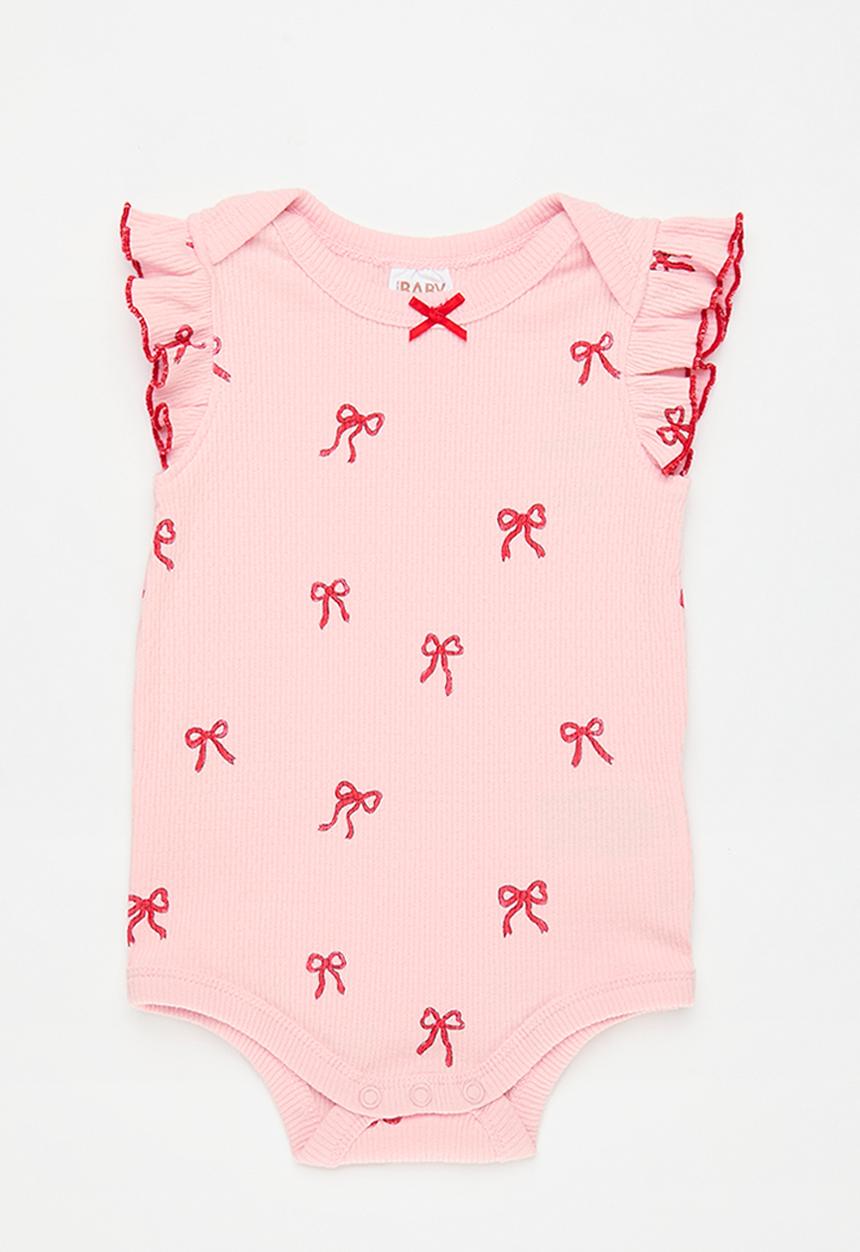 Cotton On - Organic pointelle flutter bubbysuit -soft musk/bow