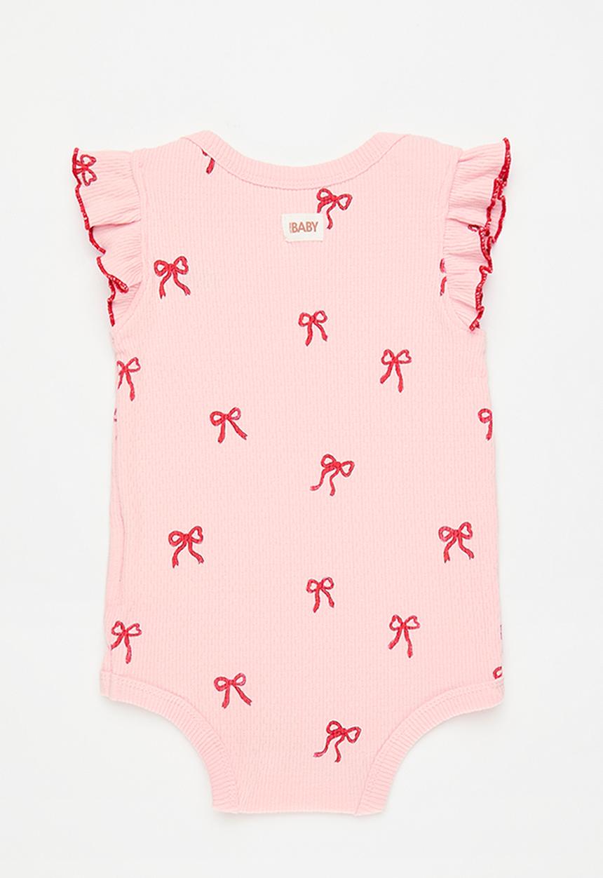 Cotton On - Organic pointelle flutter bubbysuit -soft musk/bow