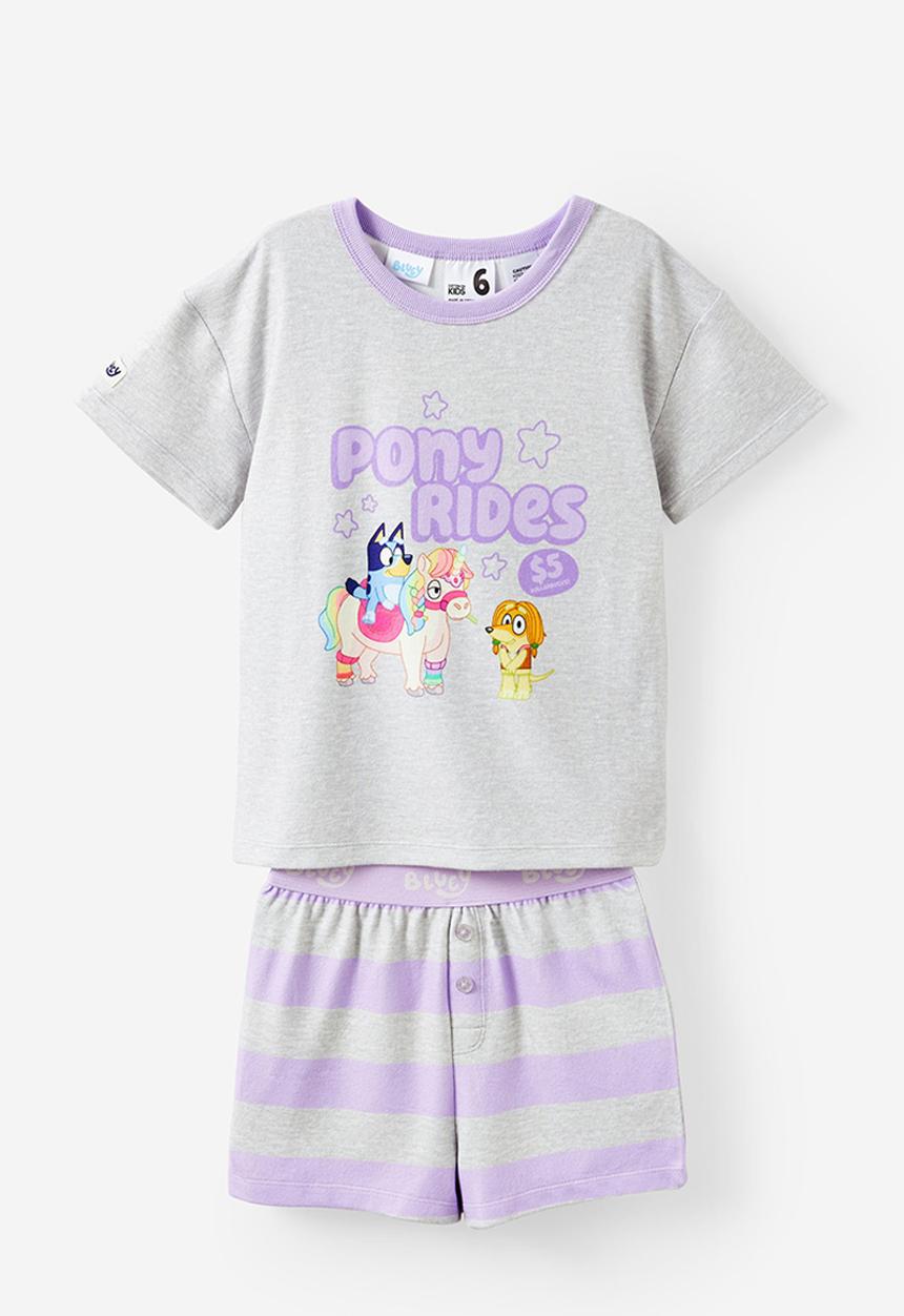 Cotton On - Dani short sleeve pyjama set licensed - lcn blu cloud marle/bluey pony rides