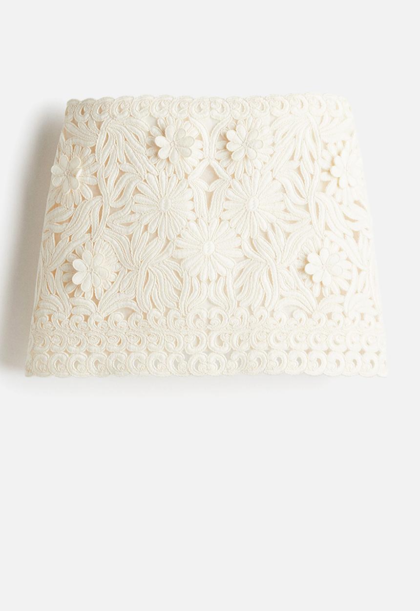 H&M - Appliquéd mini skirt - cream
