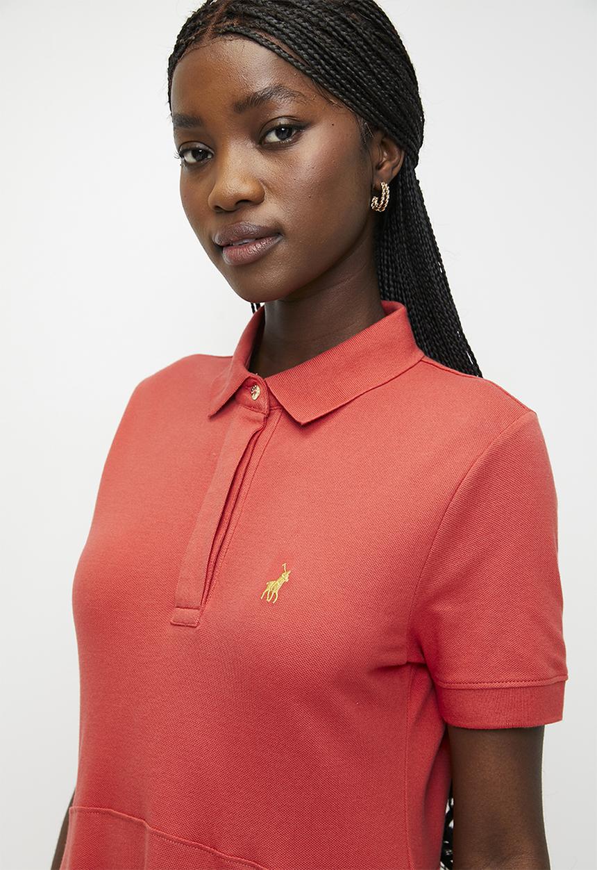 POLO - Emily short sleeve fit & flare golfer dress - brick-red