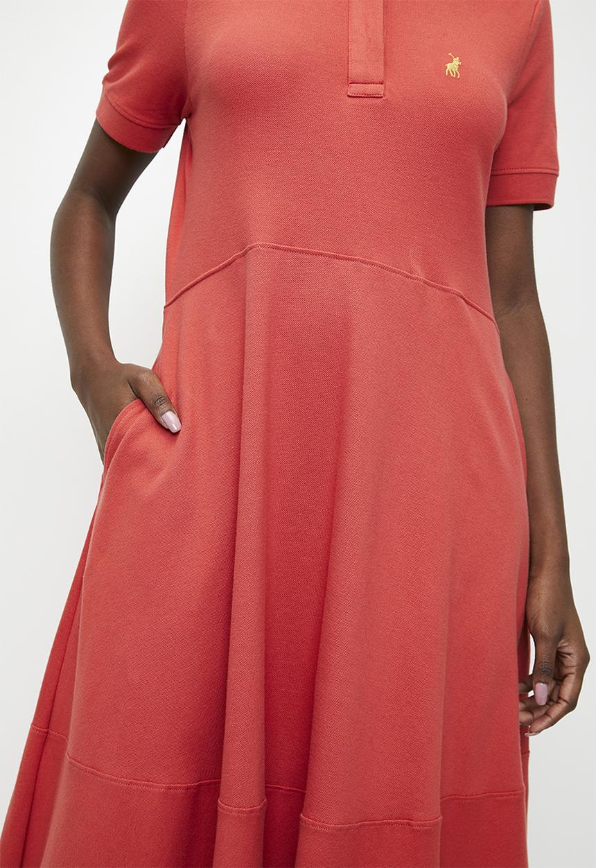 POLO - Emily short sleeve fit & flare golfer dress - brick-red