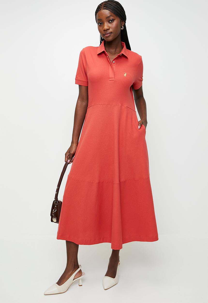 POLO - Emily short sleeve fit & flare golfer dress - brick-red