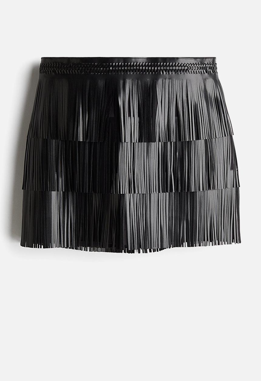 H&M - Fringed coated mini skirt - black
