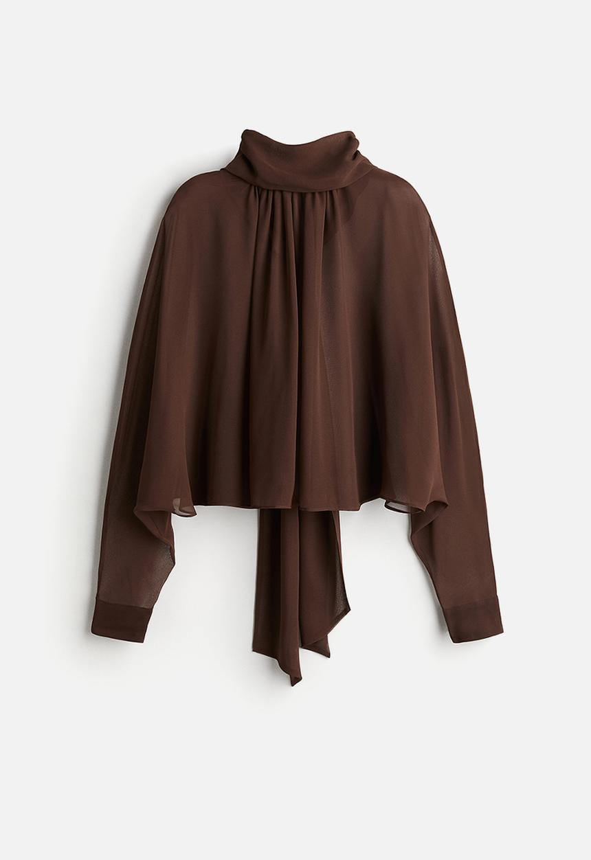 H&M - Tie-neck chiffon blouse - dark brown