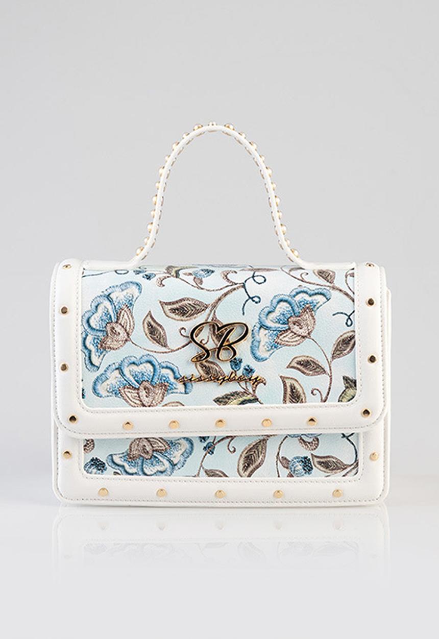 SISSY BOY - Flower bloom top handle bag - blue & white 