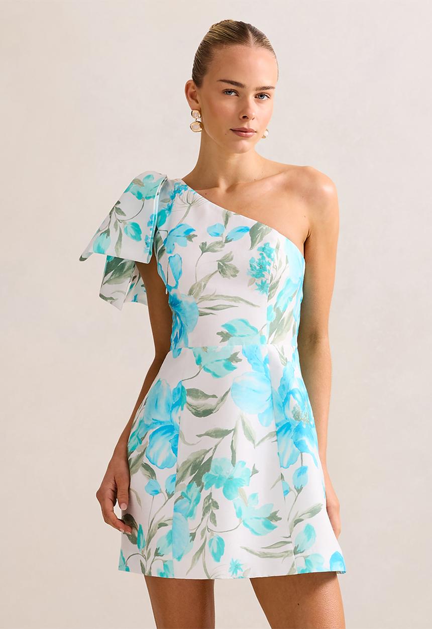 Forever New - Darcy one shoulder bow mini - blue lyell floral