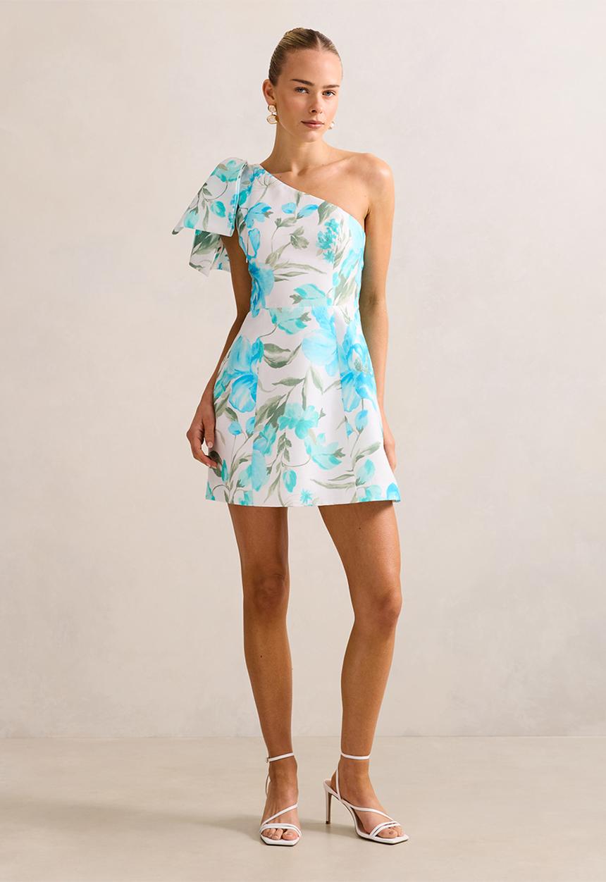 Forever New - Darcy one shoulder bow mini - blue lyell floral