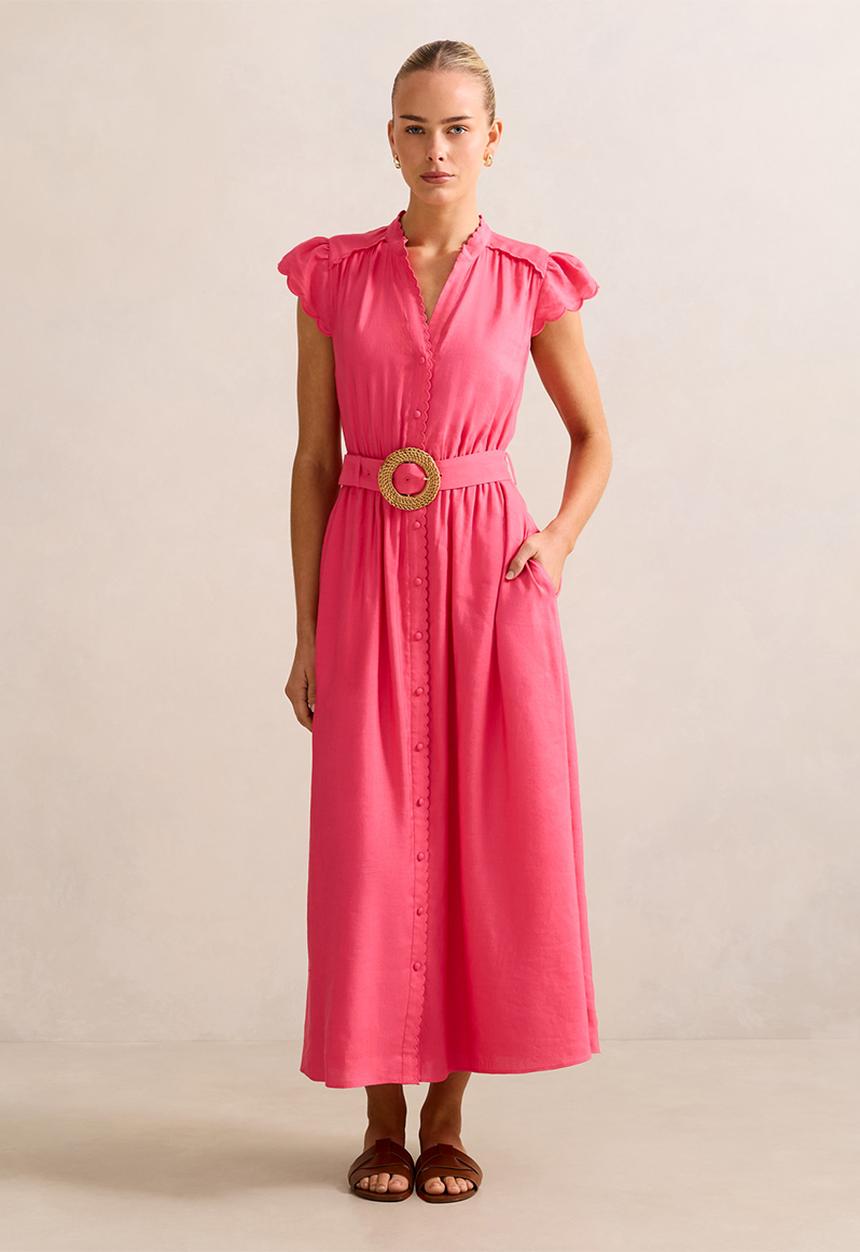 Forever New - Serafina Scallop Edge Linen Midi Dress