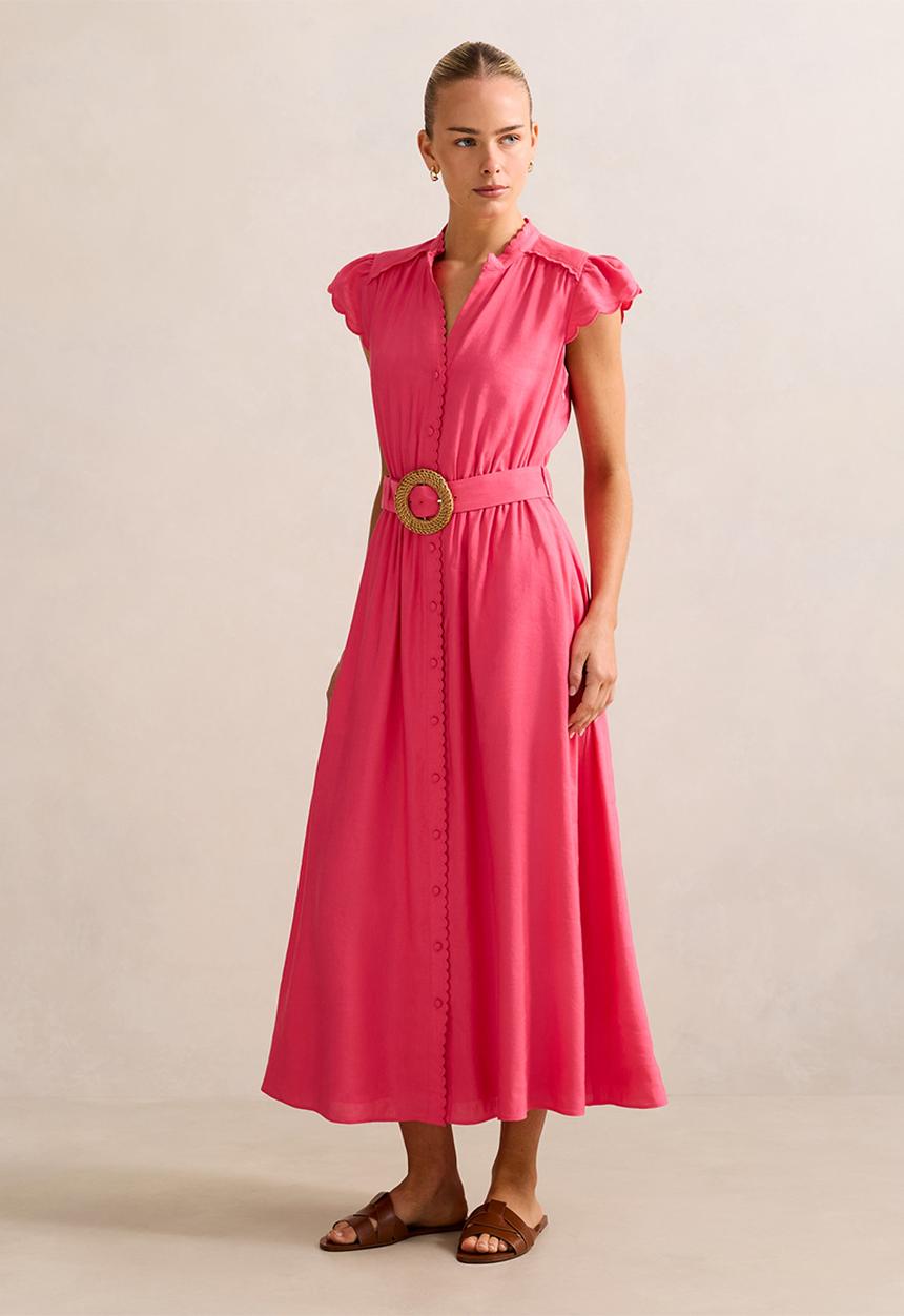 Forever New - Serafina Scallop Edge Linen Midi Dress
