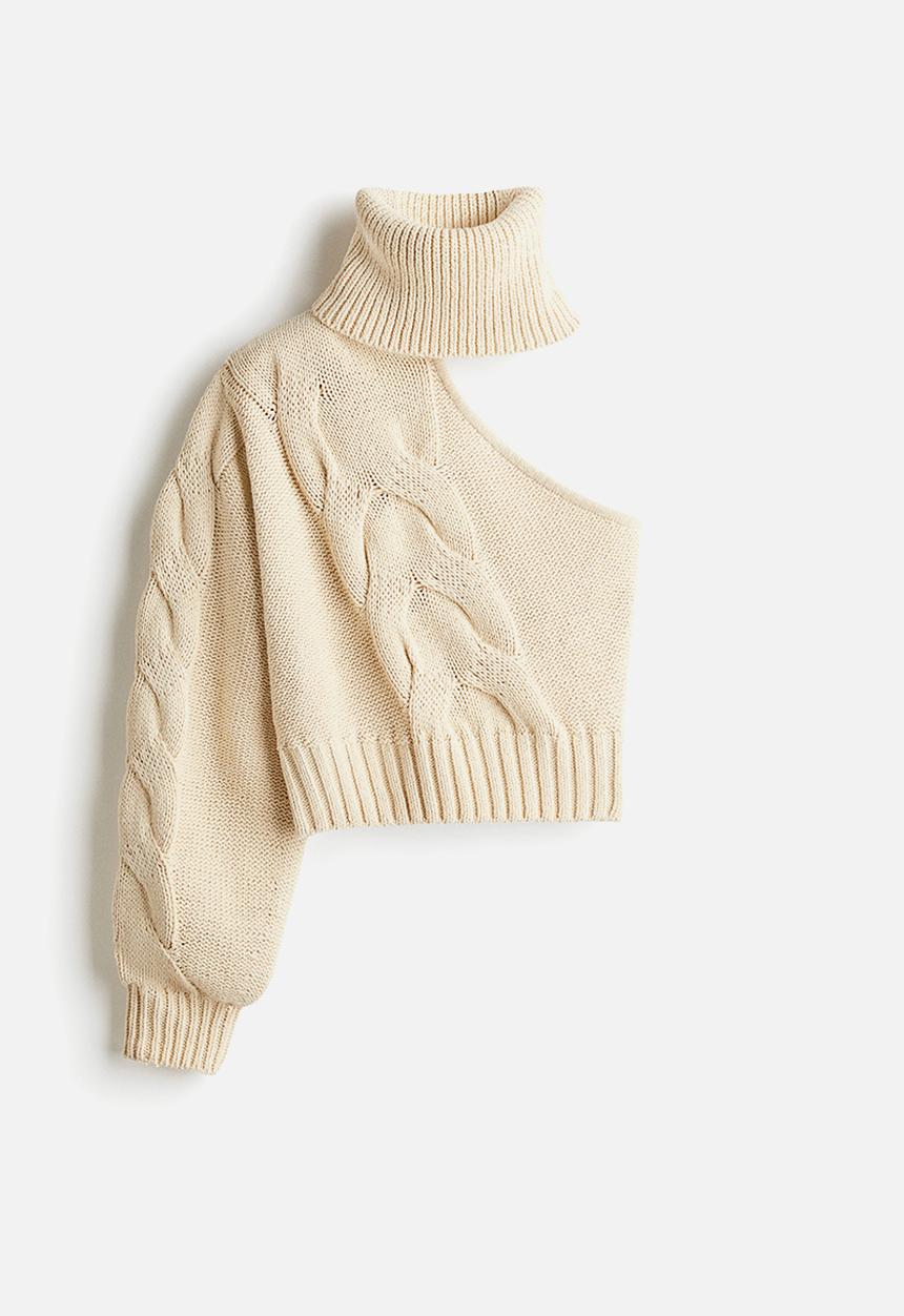 H&M - Lorena Saravia H&M: Asymmetric turtleneck jumper - beige