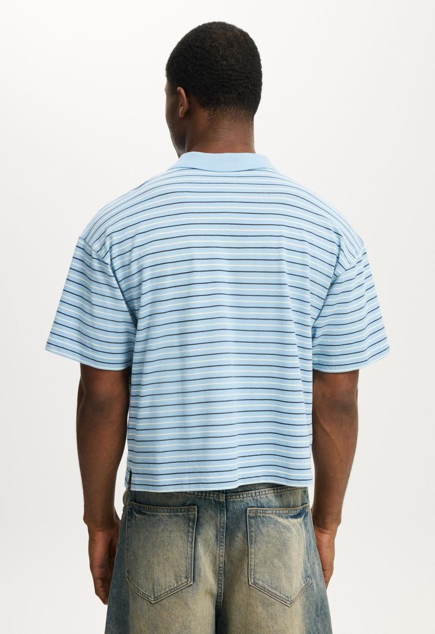 Cotton On - Cropped Fit Polo - Pearl Blue Multi Stripe