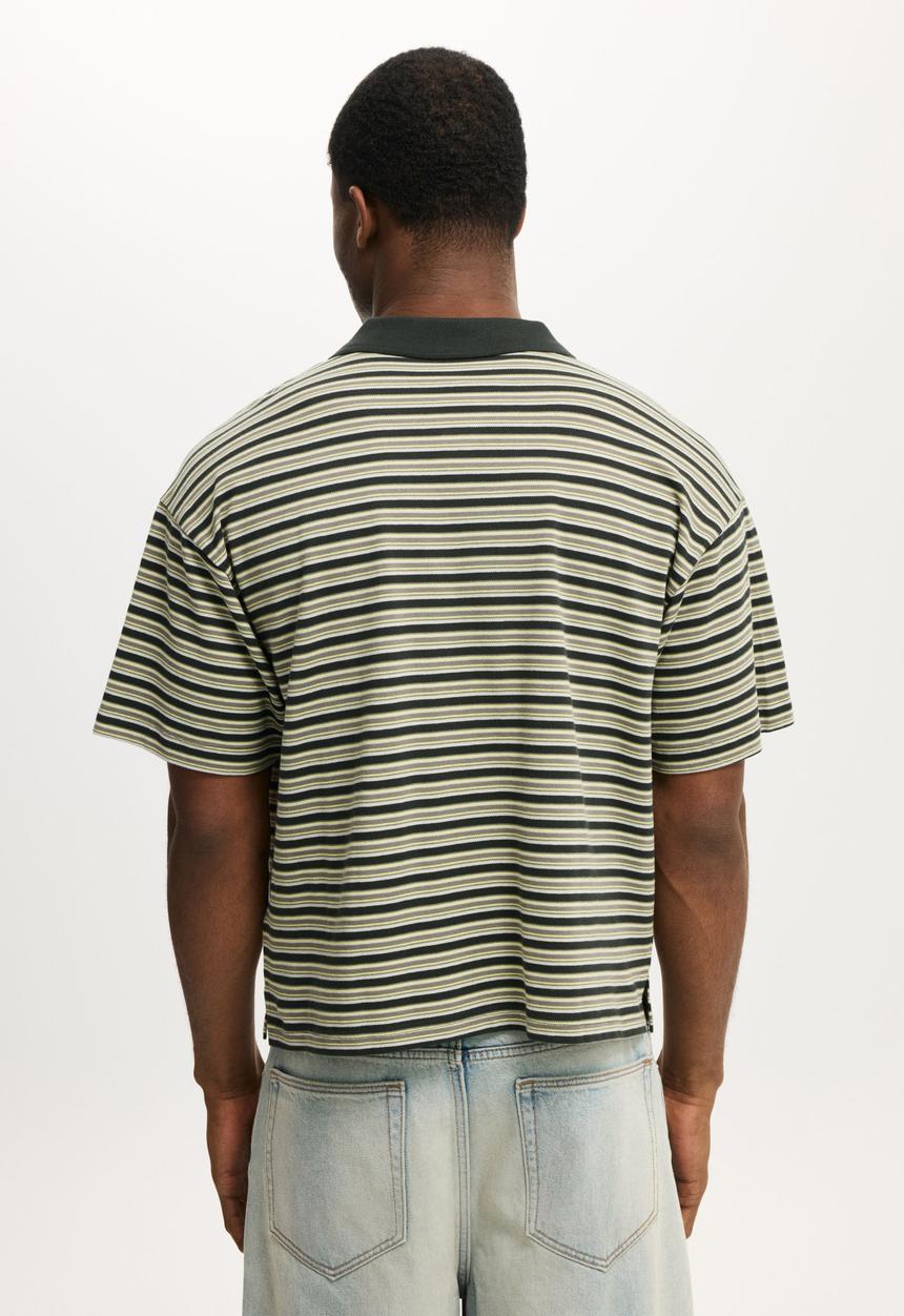 Cotton On - Cropped Fit Polo - Washed Black Multi Stripe