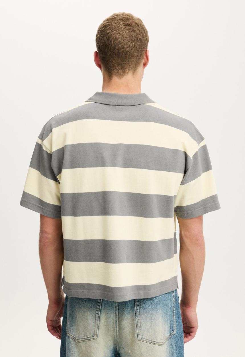 Cotton On - Cropped Fit Polo - Slate Stone Lemon Bold Stripe