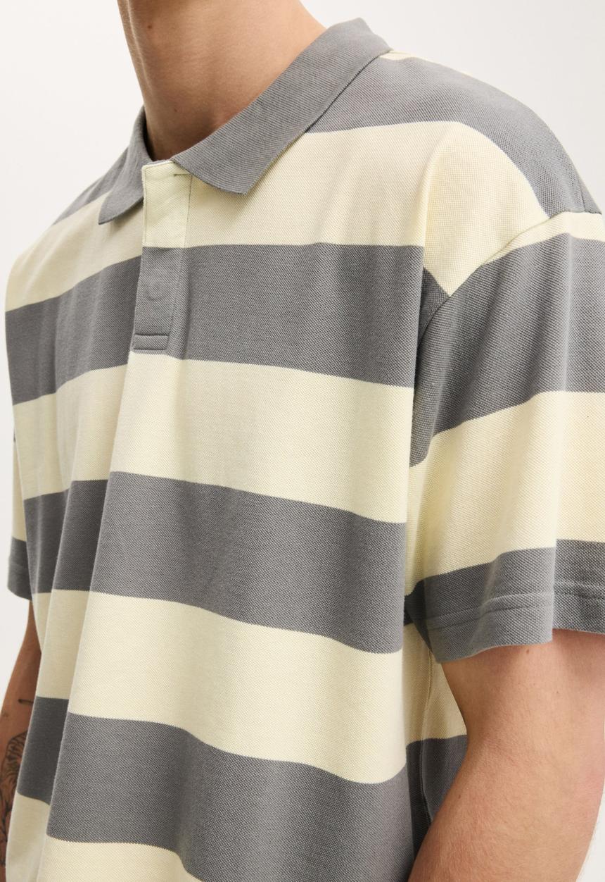 Cotton On - Cropped Fit Polo - Slate Stone Lemon Bold Stripe