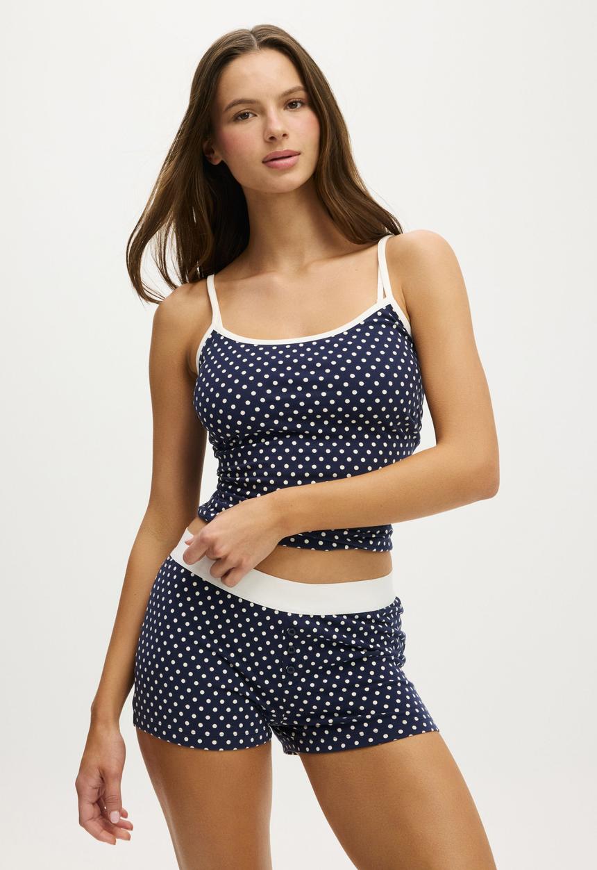 Cotton On - Dreamy Soft Longline Cami - Navy Vision Stacy Polka Dots