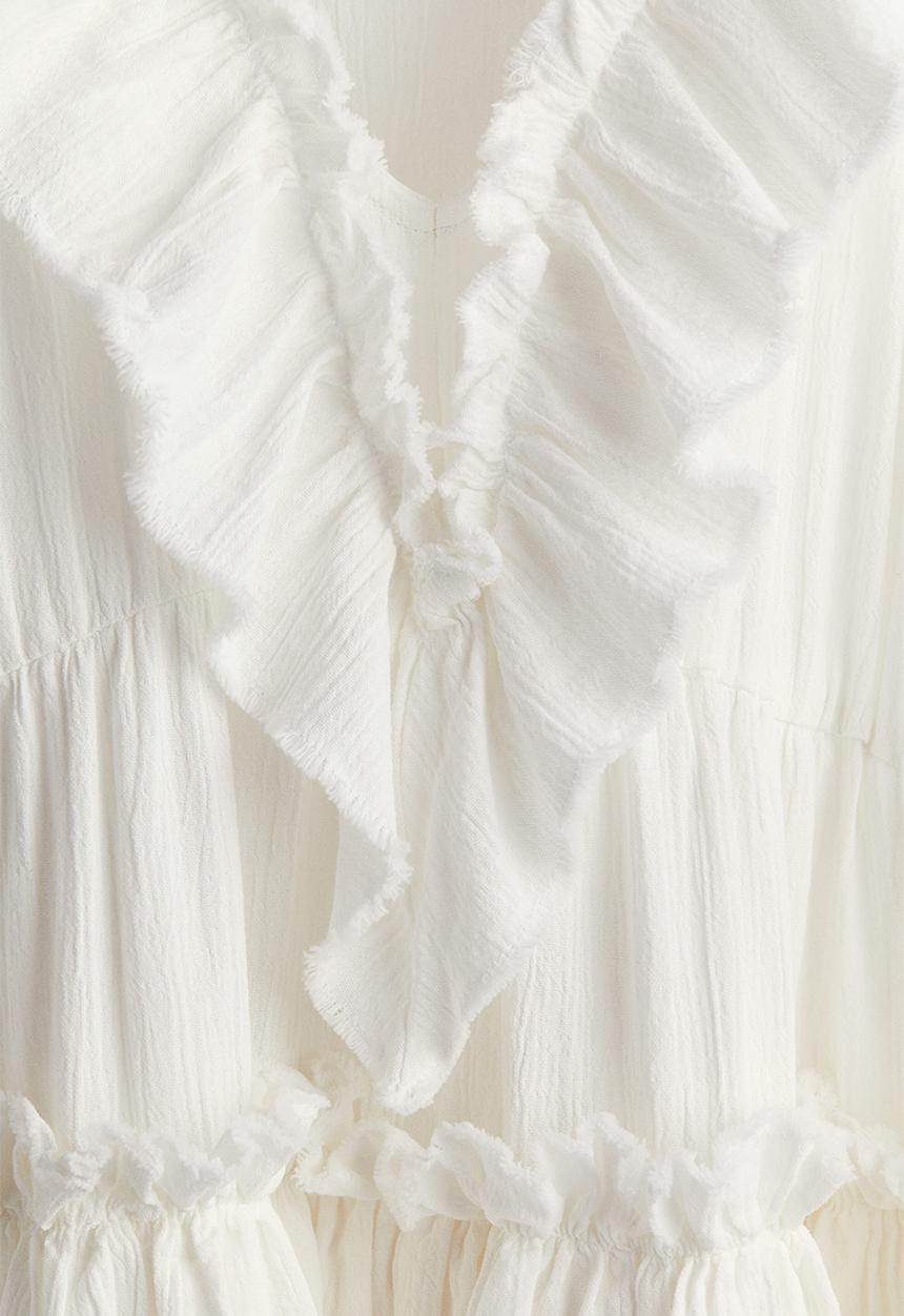 H&M - Frill-trimmed cotton throw-on dress - cream