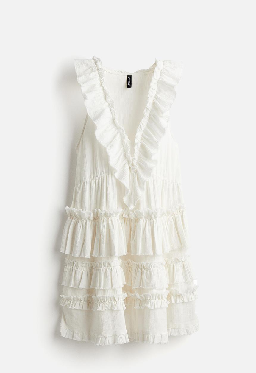 H&M - Frill-trimmed cotton throw-on dress - cream
