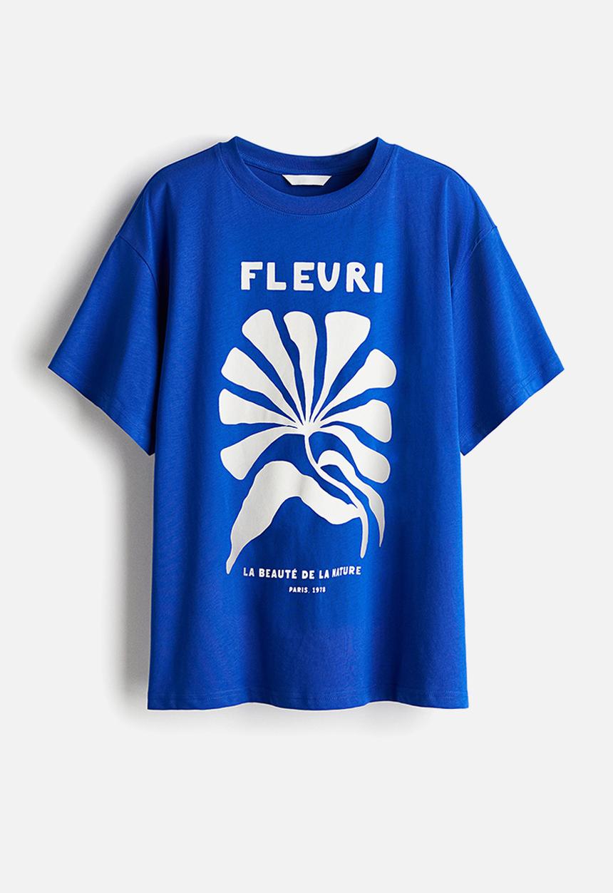 H&M - Oversized t-shirt - bright blue fleuri 