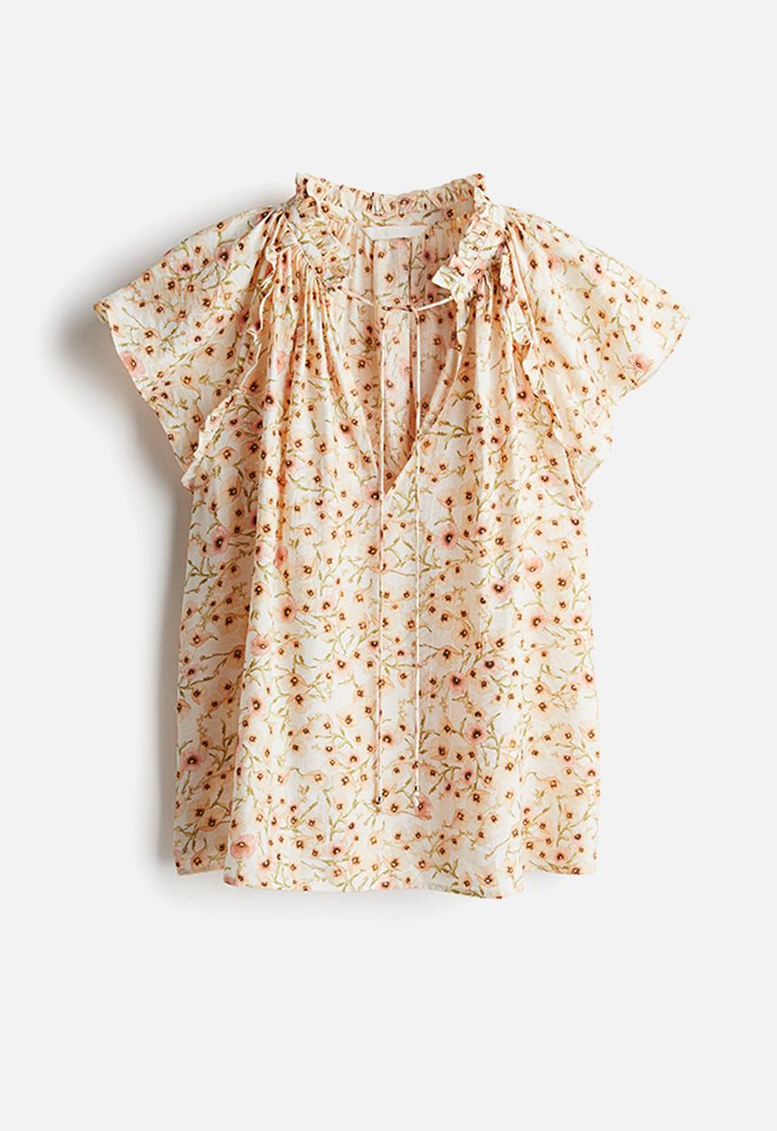 H&M - Butterfly-sleeved blouse - white floral