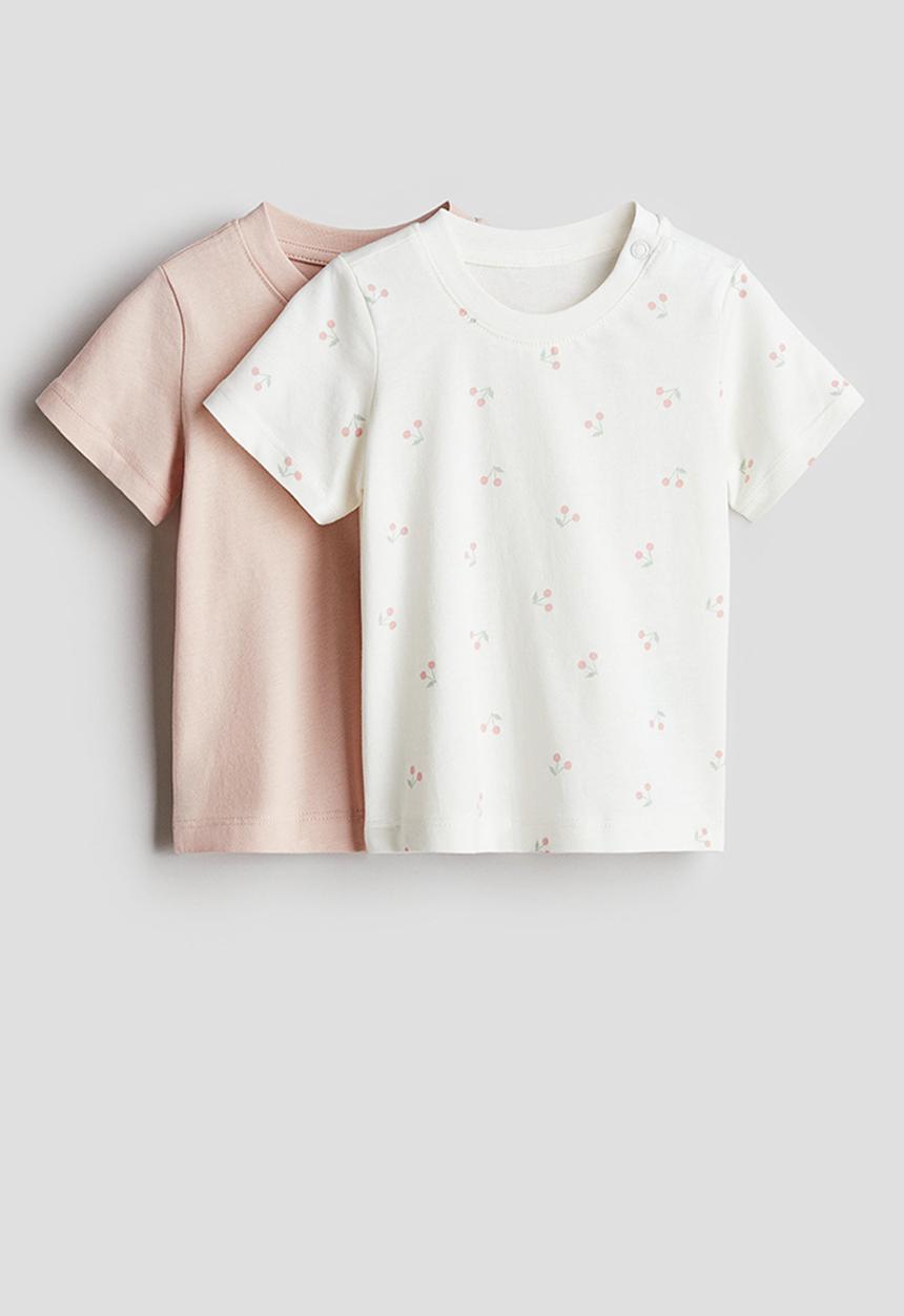 H&M - 2-Pack cotton T-shirts - light pink/cherries