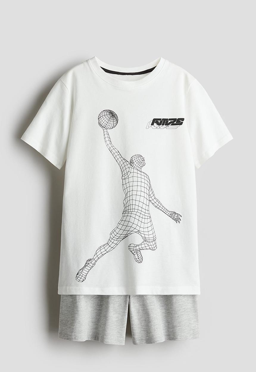 H&M - Cotton jersey pyjamas - white/basketball player
