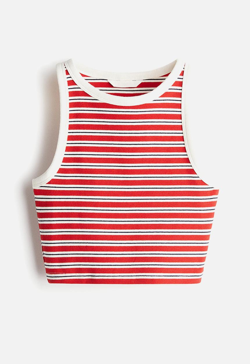 H&M - Cropped vest top - white & red striped