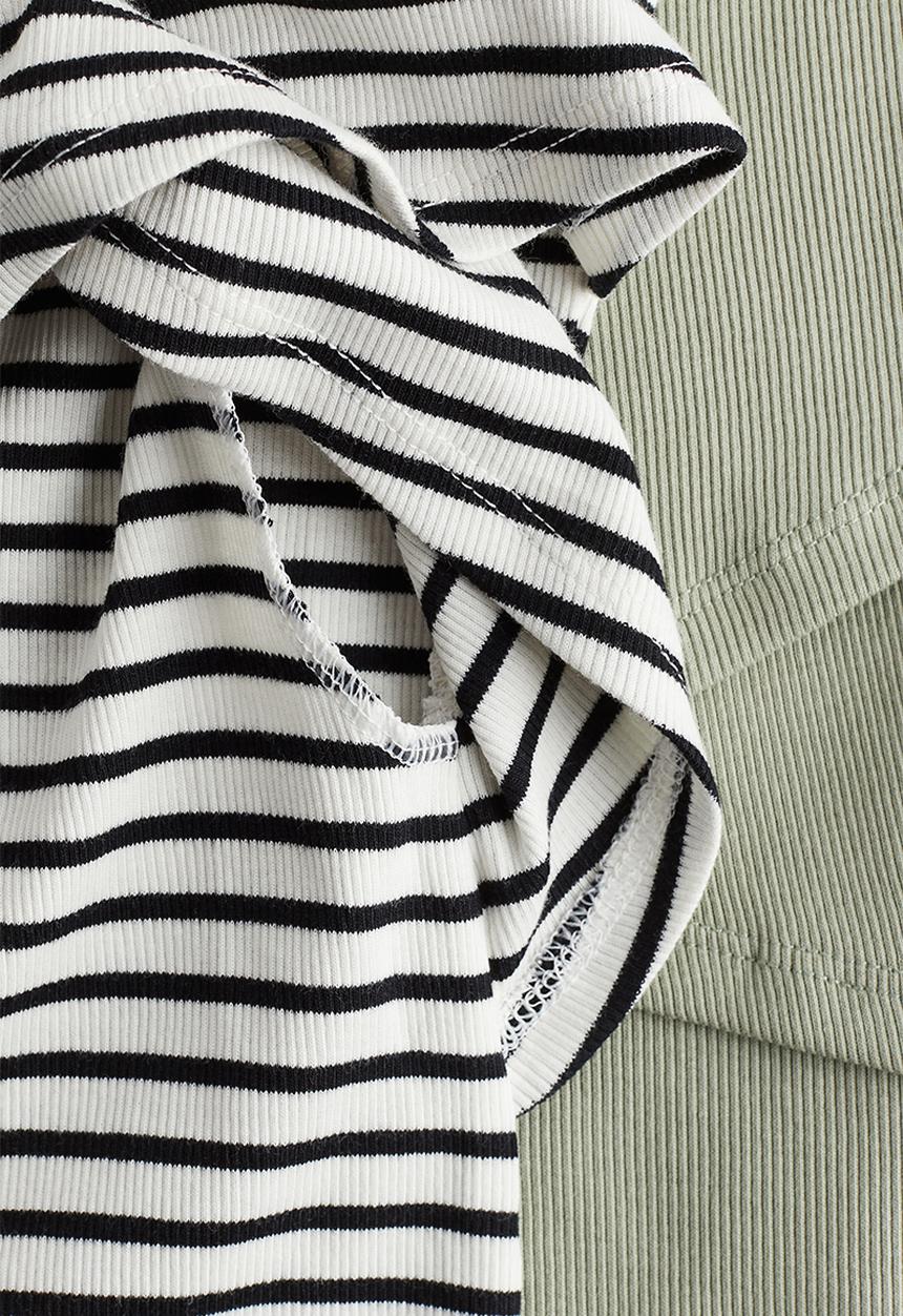 H&M - Mama 2-pack before & after nursing tops - light khaki green striped