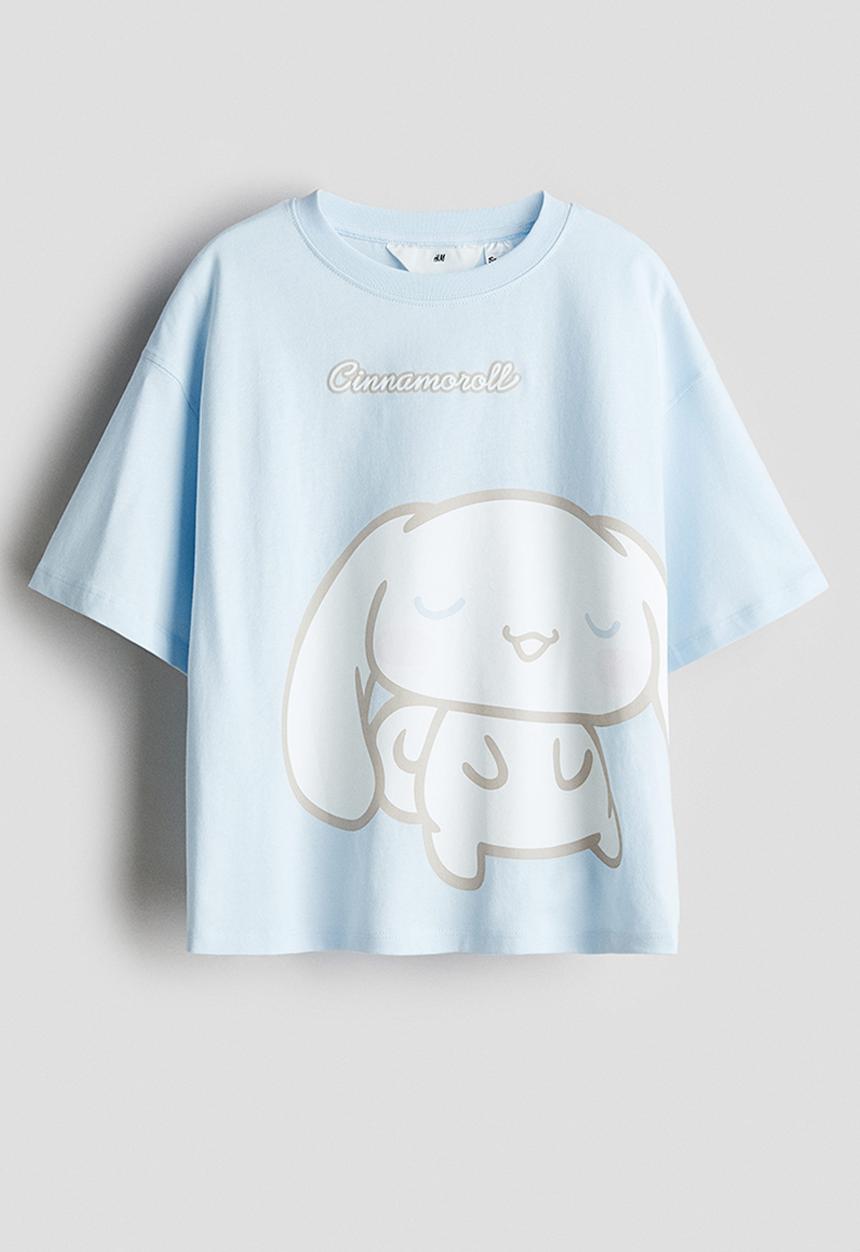 H&M - Printed cotton T-shirt -  light blue/cinnamoroll