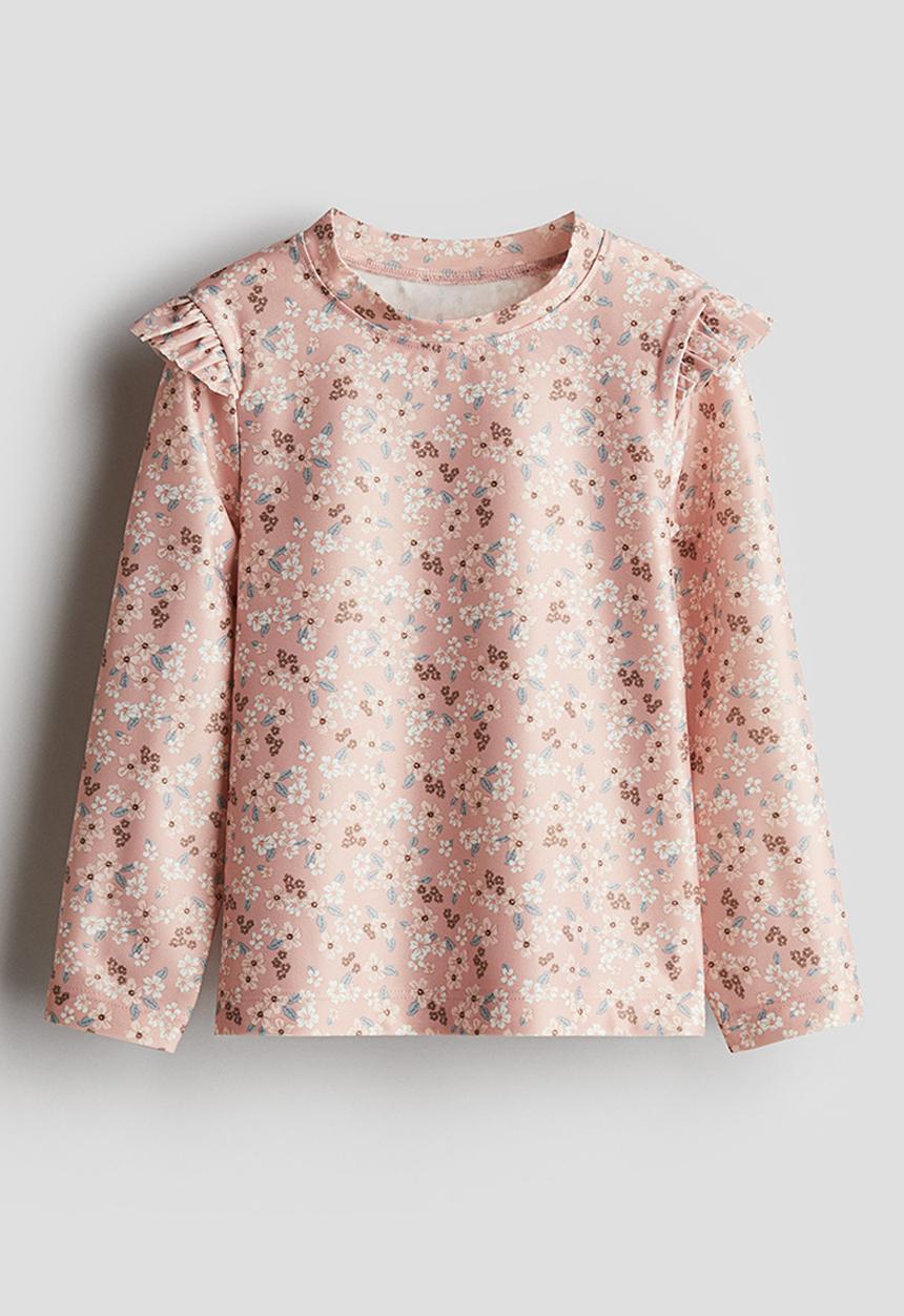 H&M - Upf 50 frill-trimmed swim top -  light dusty pink/floral