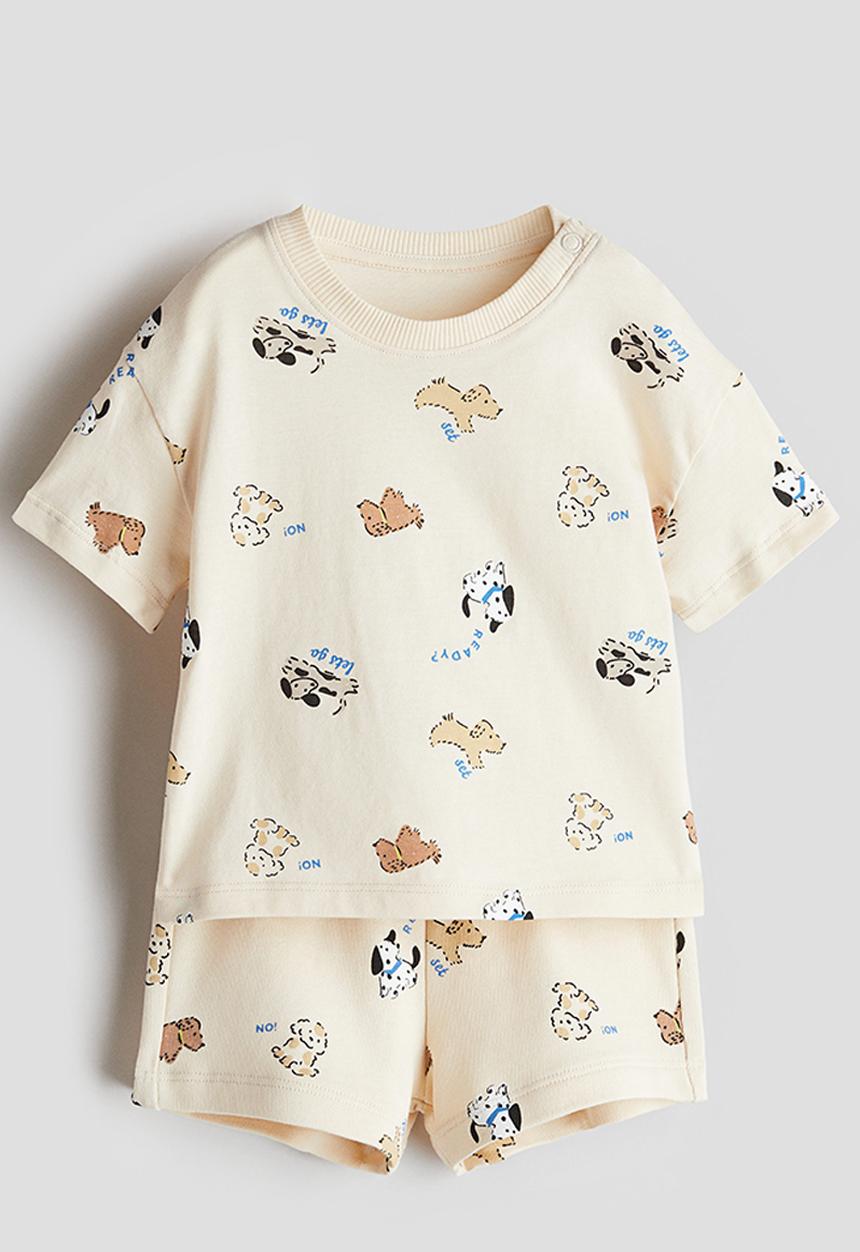 H&M - 2-piece cotton set -  light beige/dogs