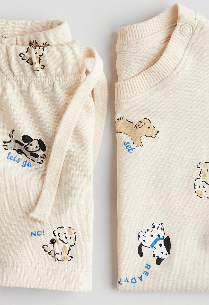 H&M - 2-piece cotton set -  light beige/dogs